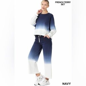 COLOR ALIEN FRENCH TERRY DIP DYE RAGLAN SLEEVE TOP & LOUNGE PANTS SET SIZE SMALL